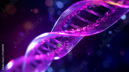 3D Rendered Vibrant Neon DNA Helix in a Mystical Dark Setting