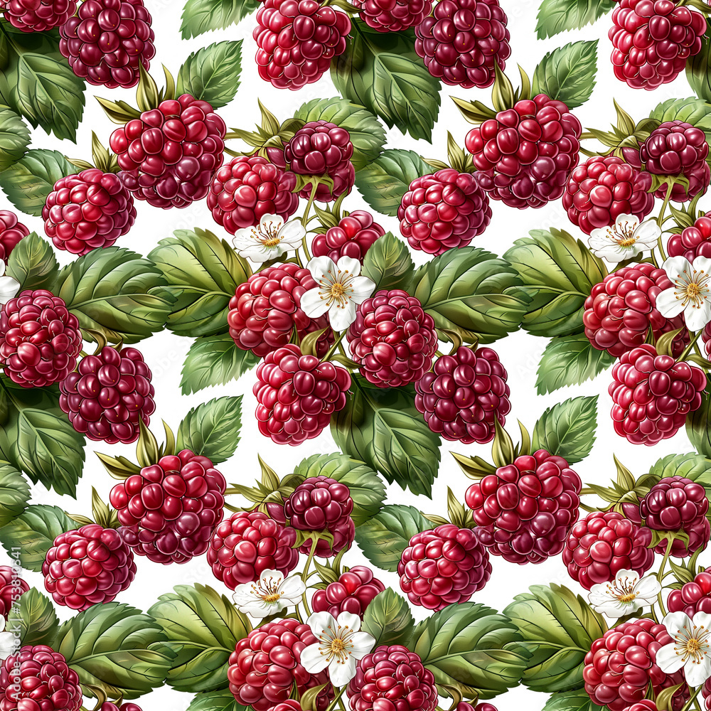 Seamless fruit pattern with raspberries