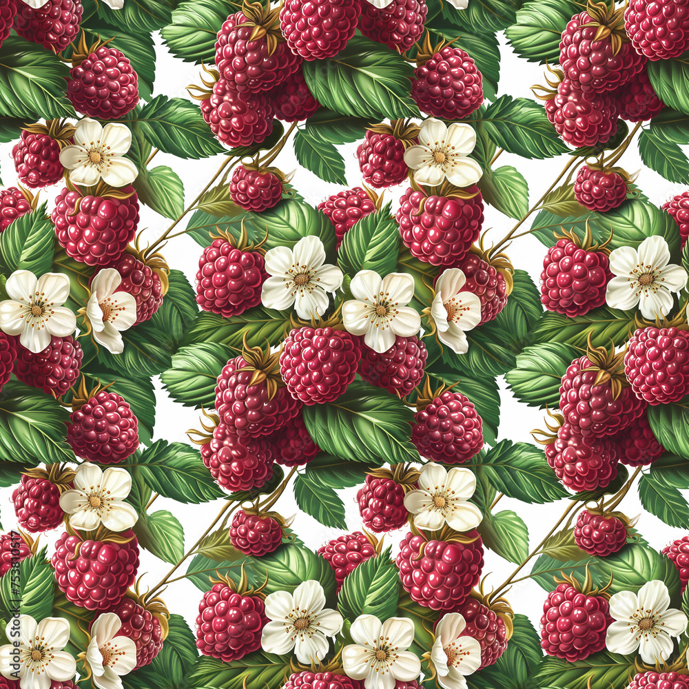 Seamless fruit pattern with raspberries Seamless fruit pattern with raspberries