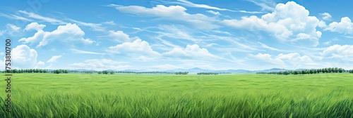 a green grass field against a blue sky