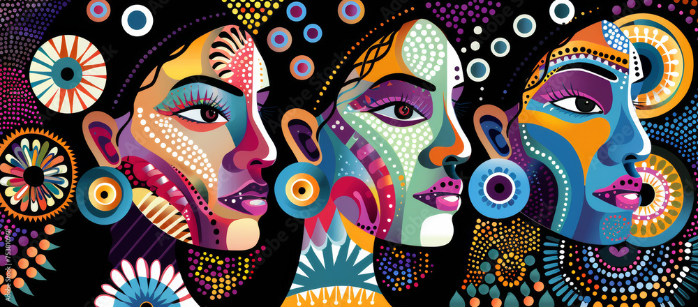 International Women's Day - Abstract Faces Mosaic
Colorful, patterned faces blend in an abstract mosaic, conveying cultural diversity and unity.