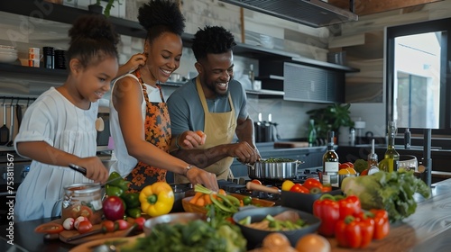 Black Family Cooking and Planning Healthy Meals Together in the Kitchen