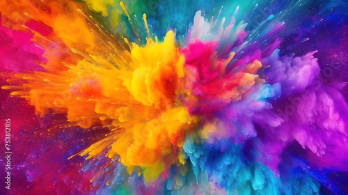 Color splash Happy Holi Festival background rainbow paint color powder. AI generated for instagram  facebook wall painting generative Ai