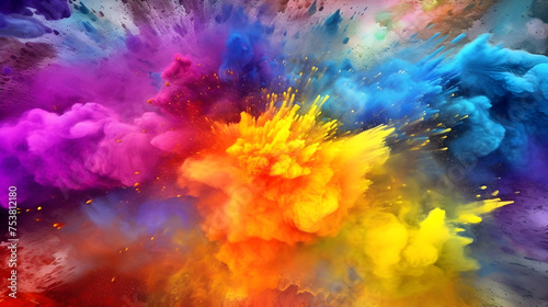 Color splash Happy Holi Festival background rainbow paint color powder. AI generated for instagram, facebook wall painting,generative Ai