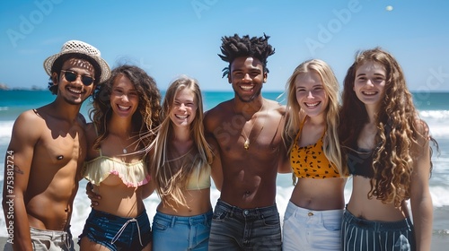 Friends Enjoying a Summer Beach Day - Diverse Ethnicities Concept Image © kiatipol