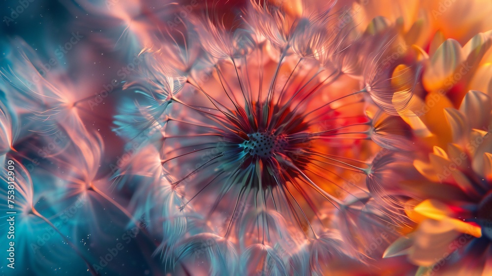 Obraz premium Blended Brilliance: Dandelion's petals merge hot and cold tones, creating a mesmerizing display of warmth.