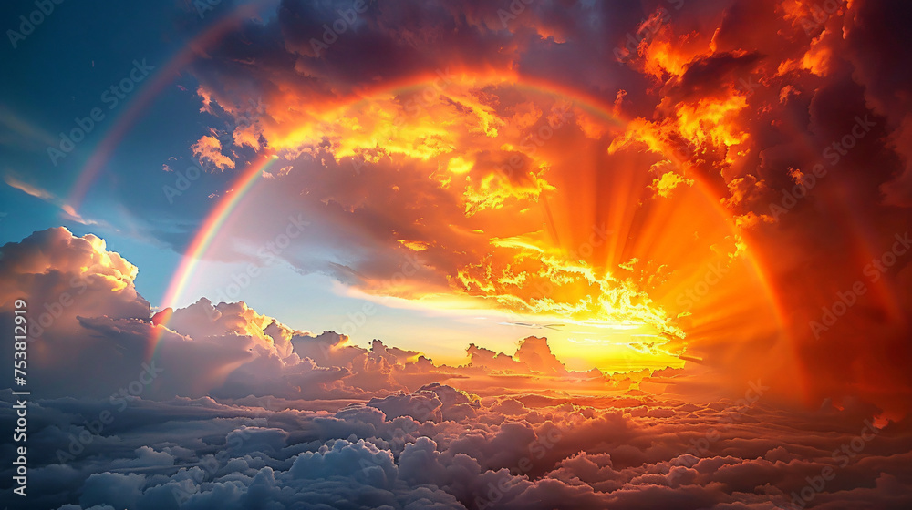 A vibrant rainbow stretching across a dramatic