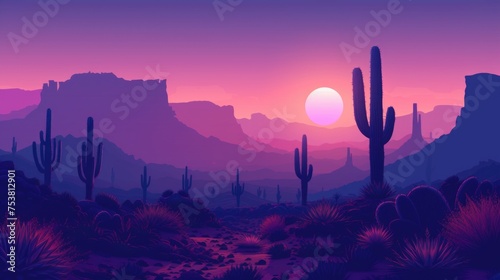 The desert with the rising moon at dusk