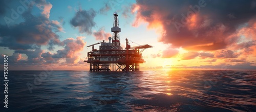 Offshore Oil Rig in a Tropical Ocean at Sunrise © kiatipol