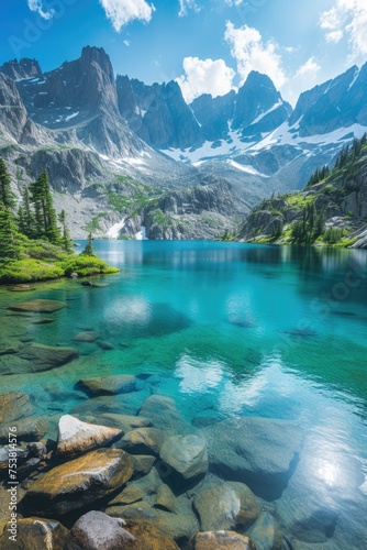 Peaceful Turquoise Waters with Majestic Mountain Backdrop © Landscape Planet