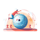 Bowling ball chasing a pin Flat vector illustration