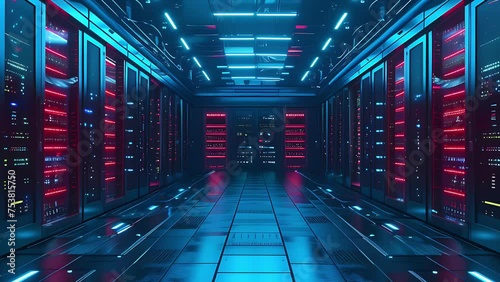 Futuristic Server Room, with Zoom Animation. photo