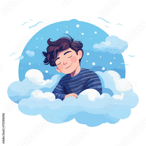 Boy sleeping on the clouds Flat vector illustration