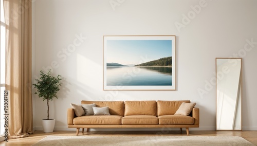 modern living room with wall art, mockup wall art. 3D render © Digital AI Vault