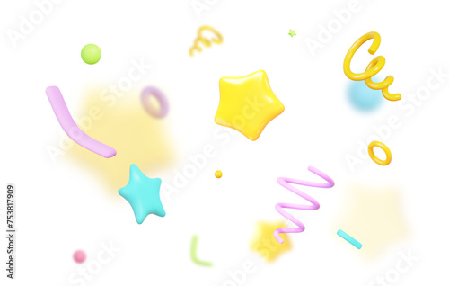 3d colorful party confetti on isolated background. Holiday Festival Design for Greeting Card, Invitation or Poster. Celebration & Party.Surprise Banner. Stock vector illustration.