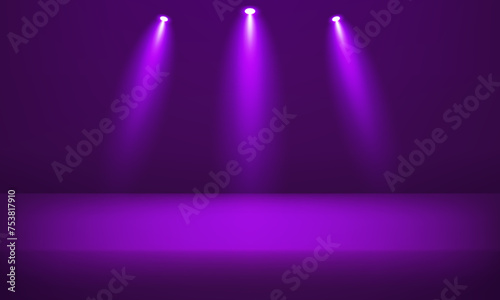 Empty purple studio room background. Empty room with spotlight effect. Space for selling products on the website. Vector illustration.