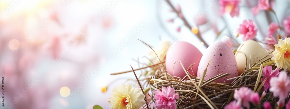 a bunch of eggs sitting in a row next to flowers and grass a bunch of eggs sitting in a row next to flowers and grass
