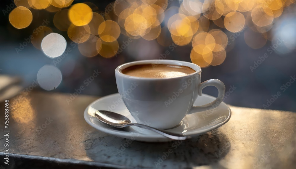custom made wallpaper toronto digitalHigh-quality photo , A white Cup Of Coffee On A Saucer With A Spoon, A Tilt Shift Photo,