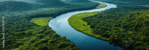 Green hills and river landscape
