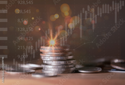 Economic world growth concept.  stock market financial graph chart, report on cash currency with Technology is growing by leaps and bounds. Business financial graphs and statistics. 