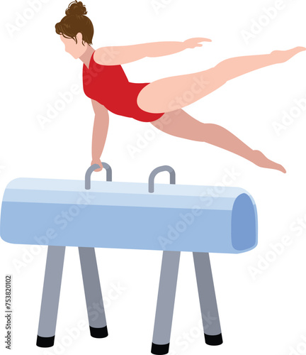 Gymnastic horse icon cartoon vector. Female training indoor. Acrobat school