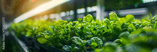 Lush green lettuce plants are neatly arranged in rows inside a greenhouse, where they are thriving under controlled environmental conditions for hydroponic farming