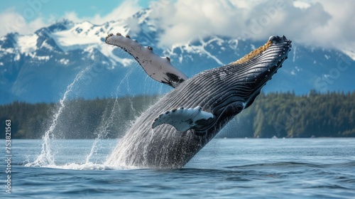 Majestic Humpback Whale Jumping at Sea