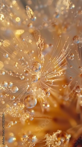 Sparkling Wonder: Macro view reveals dandelion's shiny, glittery transformation.