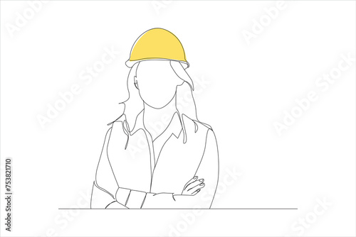 Building Construction worker in continuous One line drawing. Trendy continuous line draw design graphic vector illustration	