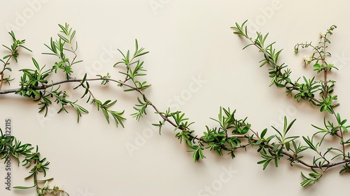 a composition of rosemary branches intertwined with delicate strands of ivy