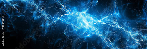 And intricate network of intense, glowing blue electricity arcing through a pitch-black space, resembling a scientific illustration of plasma