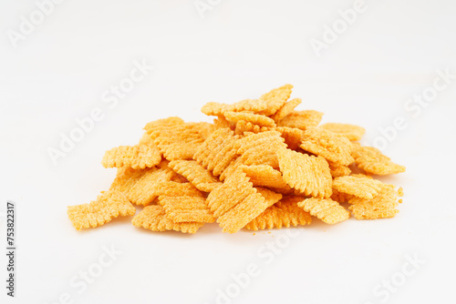 Special Chinese snack crispy rice on white background