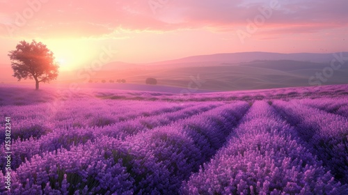 Pastel Sunrise Over Blooming Fields