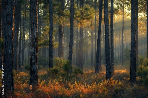 Morning Light in a Tranquil Forest