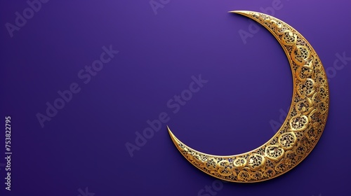 Ornate crescent on violet backdrop. Festive Spirit Ramadan Kareem