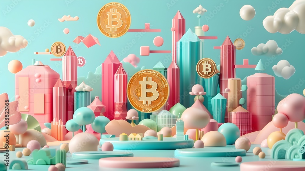 A colorful cityscape with a large B on it A colorful cityscape with a large B on it