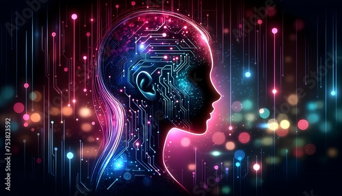 digital illustration of a human profile filled with electronic circuit patterns