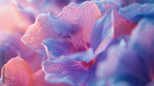 Auric Elegance: Close-ups reveal the luxurious infusion of auric particles with wildflower bluebell petals in macro shots. photo