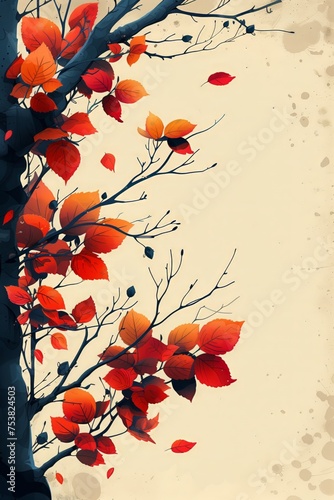 rami con fiori rossi su sfondo neutro disegno stile acquerello photo