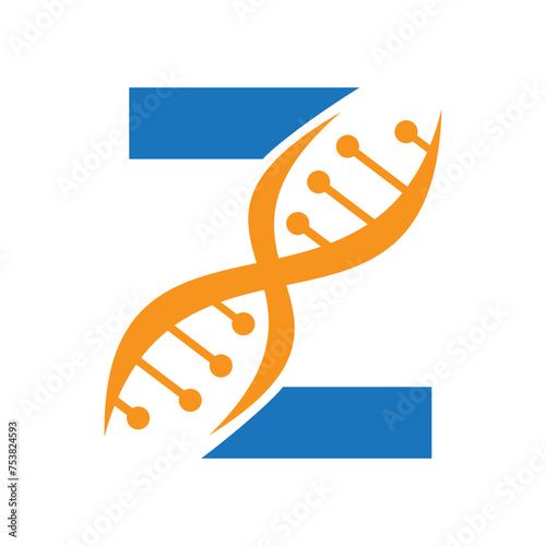 DNA Logo On Letter Z Vector Template For Healthcare Symbol photo