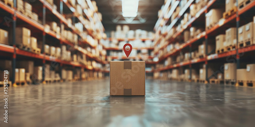 a parcel with location indication awaits dispatch at the distribution warehouse photo