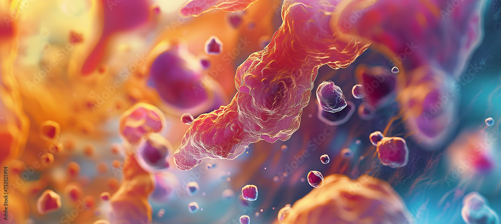 A close-up microscopic view of the cell's interior, microstructure and life. Science, microscope, macro, biology and bacteria concept A close-up microscopic view of the cell's interior, microstructure and life. Science, microscope, macro, biology and bacteria concept