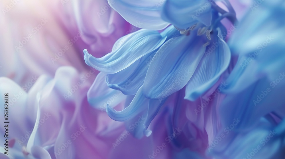 Flowing Bluebell Elegance: Macro shots showcase the graceful, wavy bloom of wildflower bluebell petals.