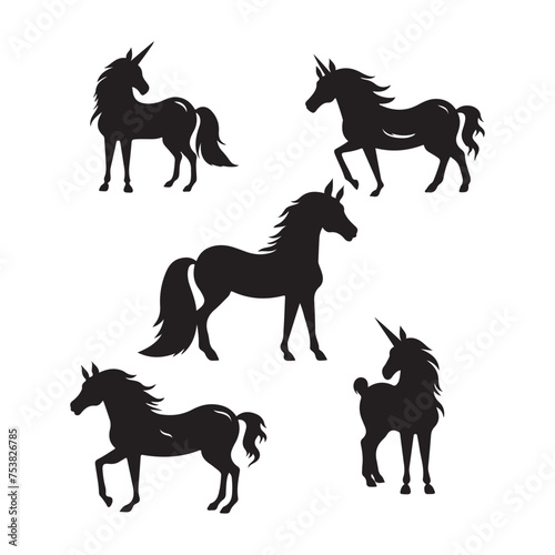 A black silhouette unicorn set