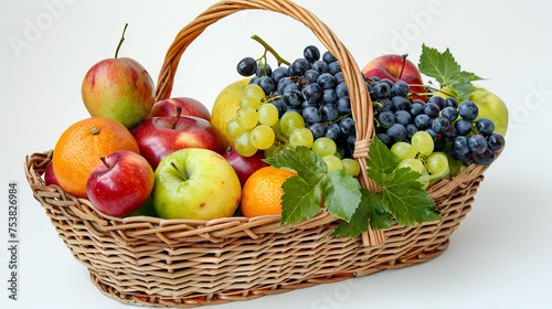 A fruits and vegetables basket in the white background