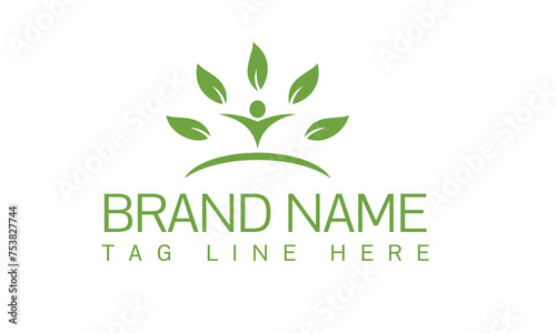 Abstract round symbol with happy human silhouette. Sport, fitness, medical or health care center logo design concept.