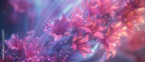 Galactic Radiance: Close-ups unveil the radiant glow of galactic energies blending with wildflower bluebell petals in macro shots.