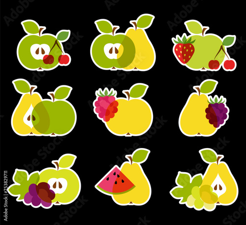 Fototapeta Naklejka Na Ścianę i Meble -  1450_Set of colorful fruit icons
