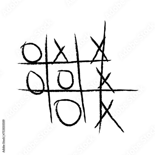 Tic-tac-toe. 3x3. Vector illustration. Manual style. On a white background