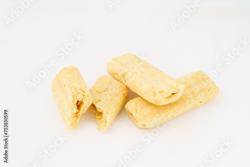 Special Chinese snack rice crackers on white background